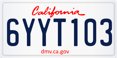 CA license plate 6YYT103