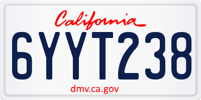 CA license plate 6YYT238