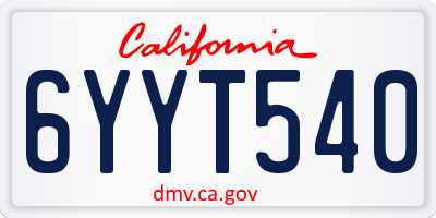 CA license plate 6YYT540