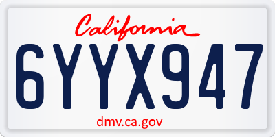 CA license plate 6YYX947