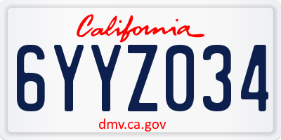 CA license plate 6YYZ034