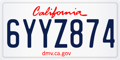 CA license plate 6YYZ874