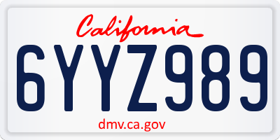 CA license plate 6YYZ989