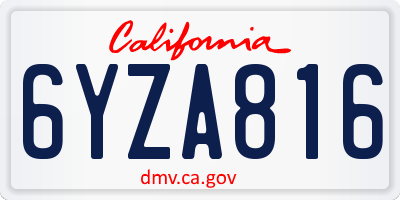 CA license plate 6YZA816