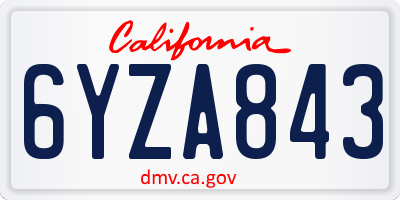 CA license plate 6YZA843