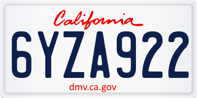 CA license plate 6YZA922