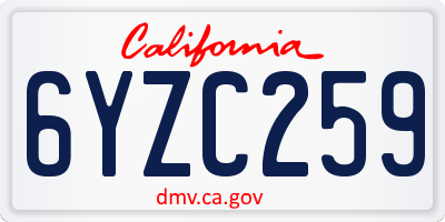 CA license plate 6YZC259