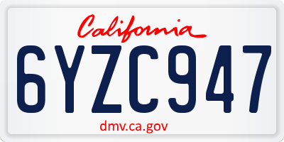 CA license plate 6YZC947