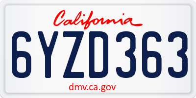 CA license plate 6YZD363