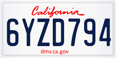 CA license plate 6YZD794