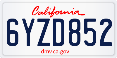 CA license plate 6YZD852