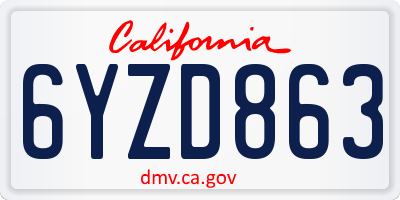 CA license plate 6YZD863
