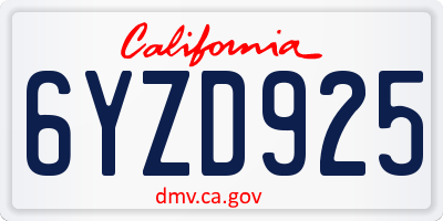 CA license plate 6YZD925