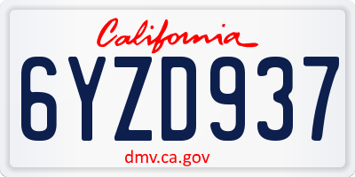 CA license plate 6YZD937