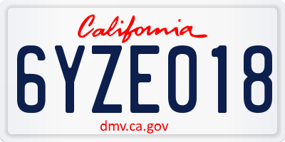 CA license plate 6YZE018