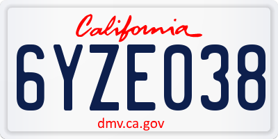 CA license plate 6YZE038