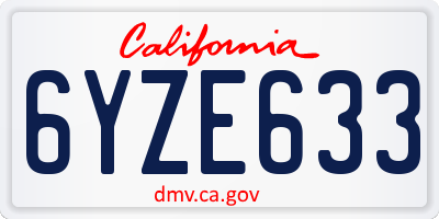 CA license plate 6YZE633