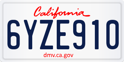 CA license plate 6YZE910