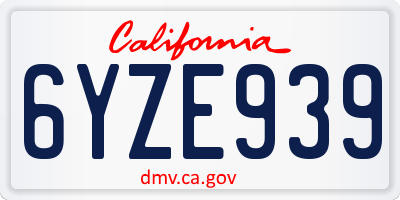CA license plate 6YZE939