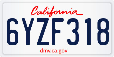 CA license plate 6YZF318