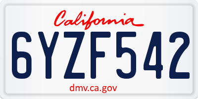 CA license plate 6YZF542