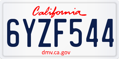 CA license plate 6YZF544