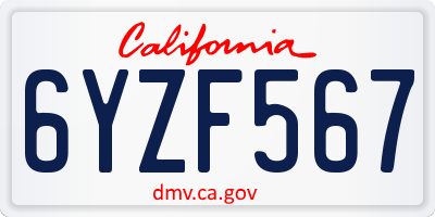 CA license plate 6YZF567