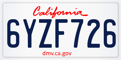 CA license plate 6YZF726