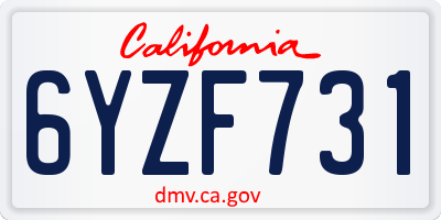 CA license plate 6YZF731