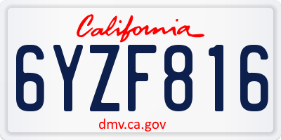 CA license plate 6YZF816