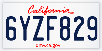 CA license plate 6YZF829