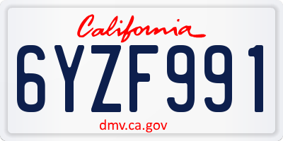 CA license plate 6YZF991