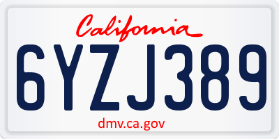 CA license plate 6YZJ389