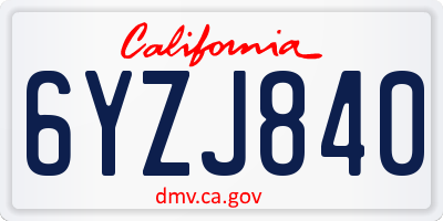 CA license plate 6YZJ840
