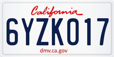 CA license plate 6YZK017