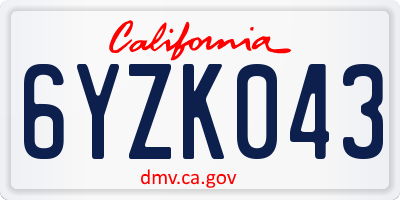CA license plate 6YZK043