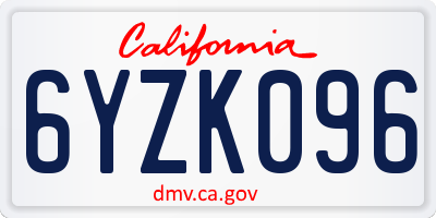 CA license plate 6YZK096