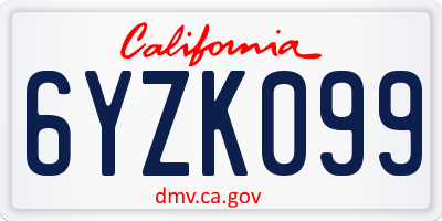 CA license plate 6YZK099