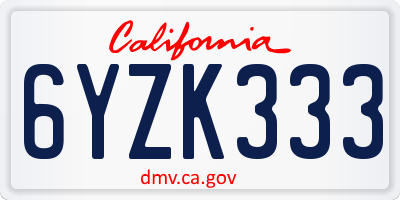 CA license plate 6YZK333