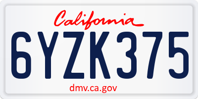CA license plate 6YZK375