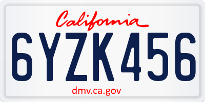 CA license plate 6YZK456
