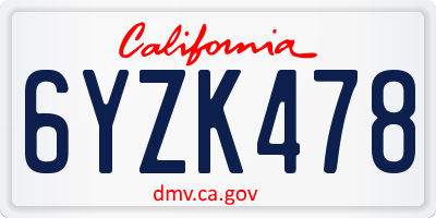 CA license plate 6YZK478