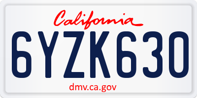 CA license plate 6YZK630