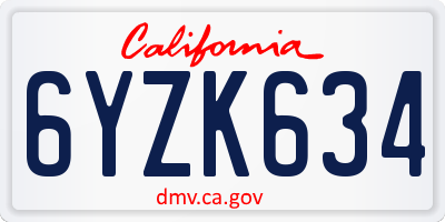 CA license plate 6YZK634