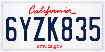 CA license plate 6YZK835
