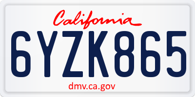 CA license plate 6YZK865