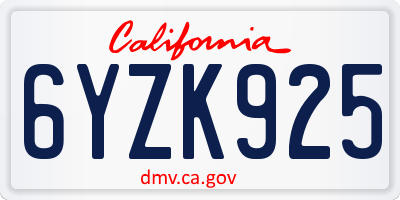 CA license plate 6YZK925