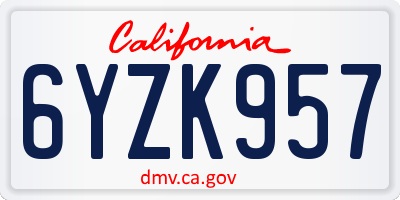 CA license plate 6YZK957