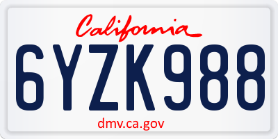 CA license plate 6YZK988