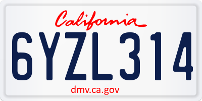 CA license plate 6YZL314